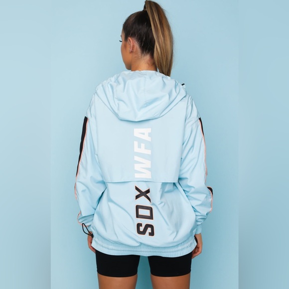 White Fox Skylar Windbreaker Sky Blue Womens XS Hooded Lightweight 1/4 Zip - Picture 4 of 7